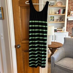 Sleeveless Black Maxi Dress with Light Green Stripes